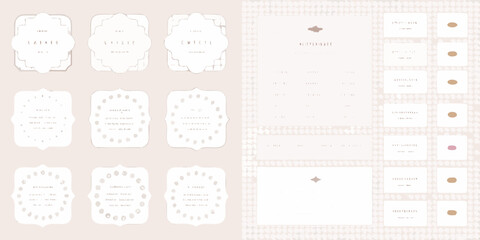 Collection of decorative vintage style frames and labels with subtle floral and dot patterns