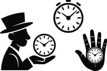 Man and clocks illustrating time management, deadlines, and efficiency for business goals