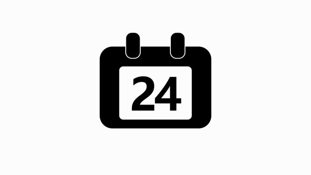 Black calendar icon with the number 24 displayed on a white background twenty four