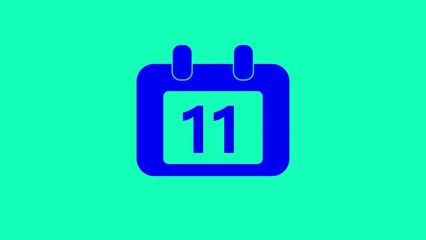 Blue Calendar Icon Showing the Number Eleven on a Teal Background image photo