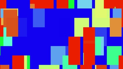 Bright Blue Background with Scattered Red Yellow and Light Blue Rectangles Keywords: abstract, background, blue, red, yellow, light blue, green, orange, rectangles, squares, geometric, pattern