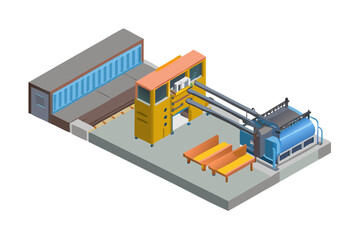 Isometric view of a modern factory with industrial machinery