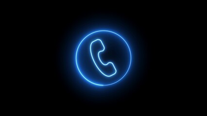 Glowing Blue Neon Telephone Icon on a Black Background symbol communication
