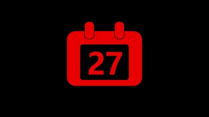 Red Calendar Icon Showing the 27th Day on a Black Background date number