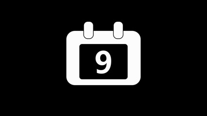 White calendar icon with the number 9 on a black background nine