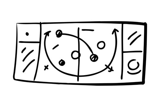 Hand drawn soccer strategy board with arrows and xs and os
