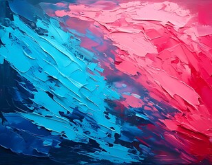 Abstract painting of vibrant blue and pink