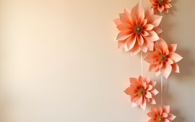 Naklejka premium Peach Cream Paper Flower Mobile Hanging Art Installation. High quality