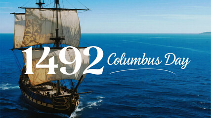 Celebrate Columbus Day with this vintage ship sailing on a blue ocean, perfect for historical projects, educational materials, or travel-themed designs for a classic feel