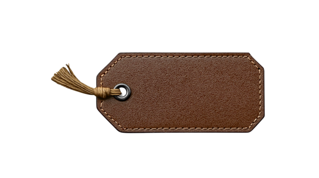 leather tag isolated on a white background, in a simple style, png format.