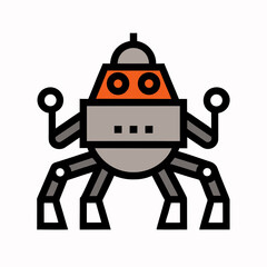 Cute cartoon robot with multiple legs and orange accents