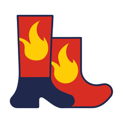 Stylized red boots with yellow flames and blue accents