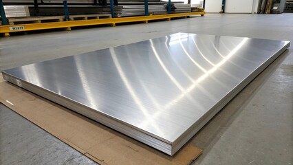 Fototapeta premium Smooth titanium sheet illuminated under bright studio lights reveals stunning reflections and flawless finish