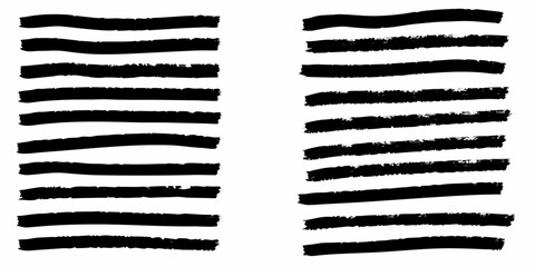 Collection of black brush stroke lines and textured paint strokes on white background