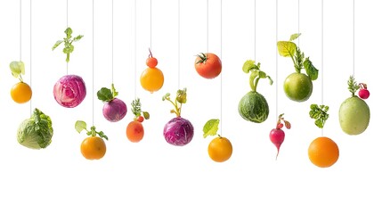 colorful vegetables and fruits isolated on white background