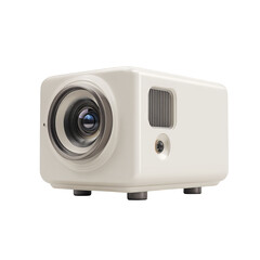 Small, white projector with lens