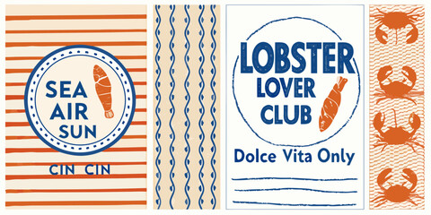 Nautical and coastal themed graphics featuring seafood and beach vibes © Ripan