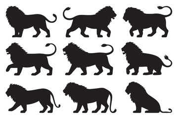 diverse lion pose silhouette pack vector illustration wildlife big cat mane outline art for digital projects