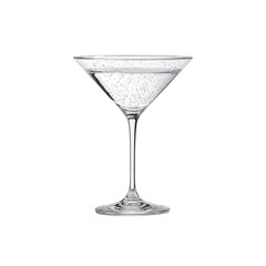  a glass cocktail cup, with the bottom of an elegant champagne flute and its top shaped like a martini glass. the glass is clear and adorned with tiny bubbles that give it a sparkling appearance. it's