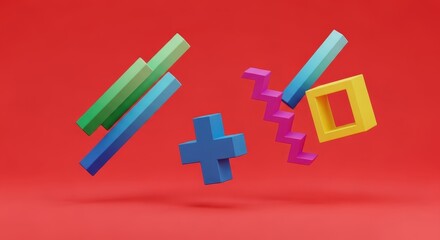 Fototapeta premium Colorful Geometric Shapes on Red Background.