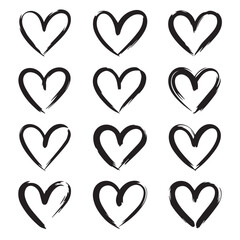 hand painted heart vector set 12 grunge brushstroke love symbols abstract romantic shapes for digital design artwork