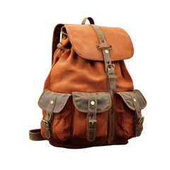 Brown leather backpack with canvas accents