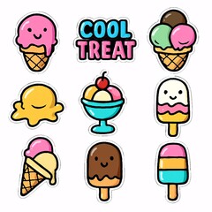 ice cream set illustrations cartoon cute colors