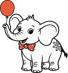 Fototapeta premium Delightful Elephant with Red Balloon Graphic for Children's Books