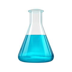 Clear glass flask, teal liquid inside