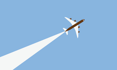 Illustration of simple airplane travel opens the background behind itself. Banner for a trip abroad on vacation. Copy space and negative space.