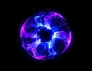 Abstract sphere of vibrant neon blue and purple energy