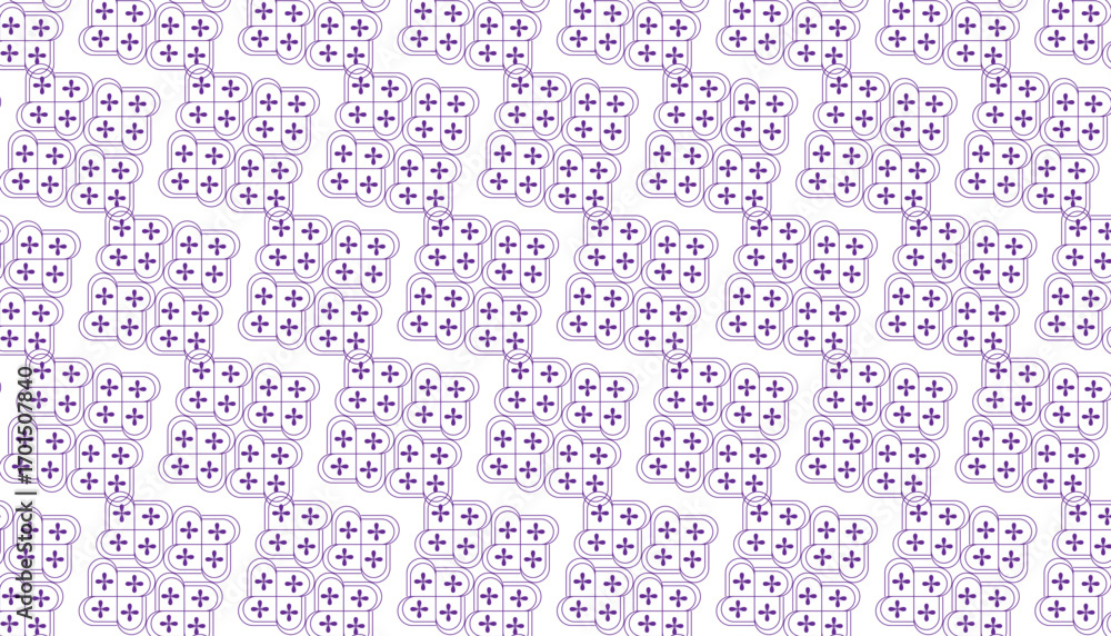 Poster seamless repeating pattern of purple plus signs within rounded squares background texture