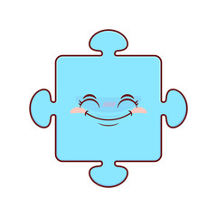 Blue puzzle piece smile face cartoon cute