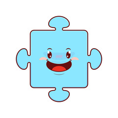 Blue puzzle piece playful face cartoon cute