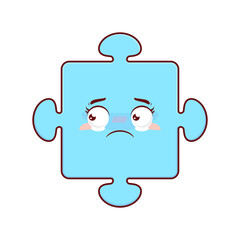 Blue puzzle piece crying face cartoon cute