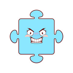 Blue puzzle piece angry face cartoon cute