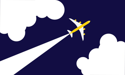 Naklejka premium Illustration of simple airplane travel opens the background behind itself. Banner for a trip abroad on vacation. Copy space and&nbsp;negative&nbsp;space.