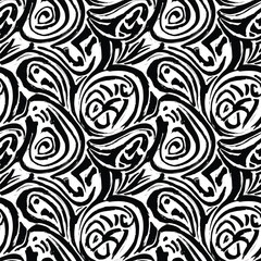 Abstract black and white seamless pattern with bold brush stroke shapes design, seamless pattern, royalty free stock.