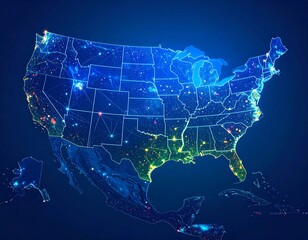 Fototapeta premium USA map with glowing city network