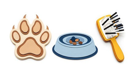 Dog Toy Food Bowl and Brush Set for Pets in Bright Colors