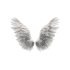 Naklejka premium white feathered angel wings isolated on a white background, detailed illustration, high-resolution, professional photograph. the ultra-high-resolution photo was captured with the best camera in the wo