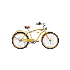 Fototapeta premium yellow bicycle, beach bike, cruiser bicycle, vintage bicycle, yellow beach cruiser, bicycle on white background, isolated bicycle, bicycle cutout, bicycle png, realistic bicycle photo, high resolution