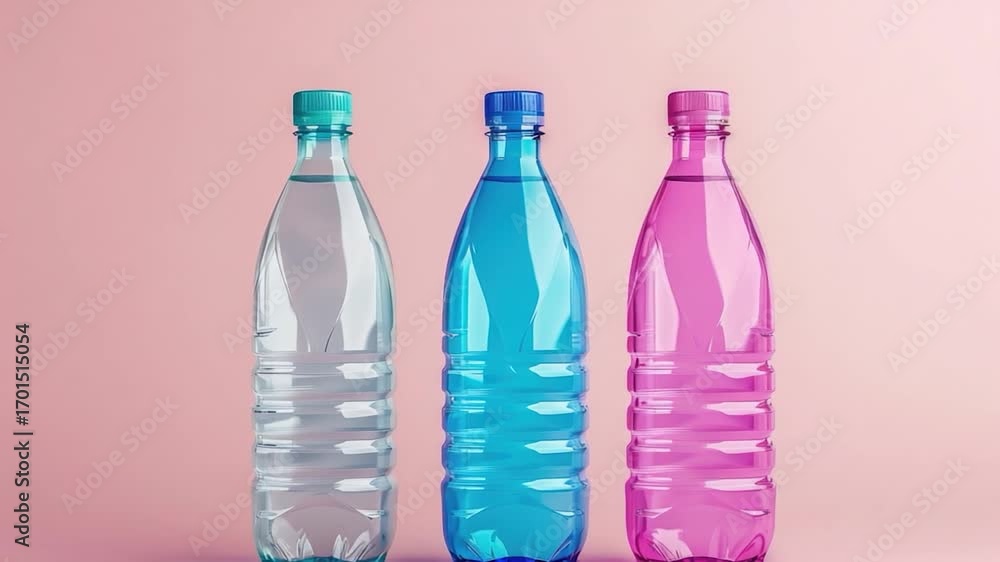 Aufkleber three empty water bottles sit side by side on a table or countertop