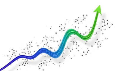 Colorful Upward Trending Graph Arrow with Data Points and Network Elements