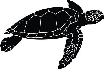 Sea turtle silhouette, swimming pose, marine animal, ocean wildlife, flippers extended, shell pattern, aquatic creature, nature