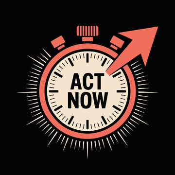 Urgency concept stopwatch icon with arrow and act now text symbolizing fast action and immediate opportunity for business growth vector