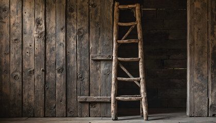 Wooden Ladder Against Plank Wall
