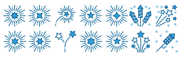 Fireworks Line Color  Icons  Vector Illustration , celebration, sparkle, party