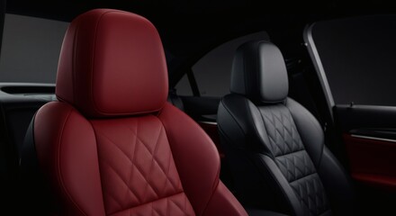 Luxurious Car Interior Red  Black Leather Seats.
