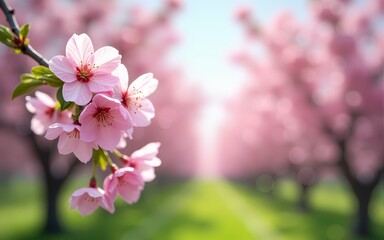 Obraz premium Pastel Pink Cherry Blossoms in a Spring Orchard. High quality